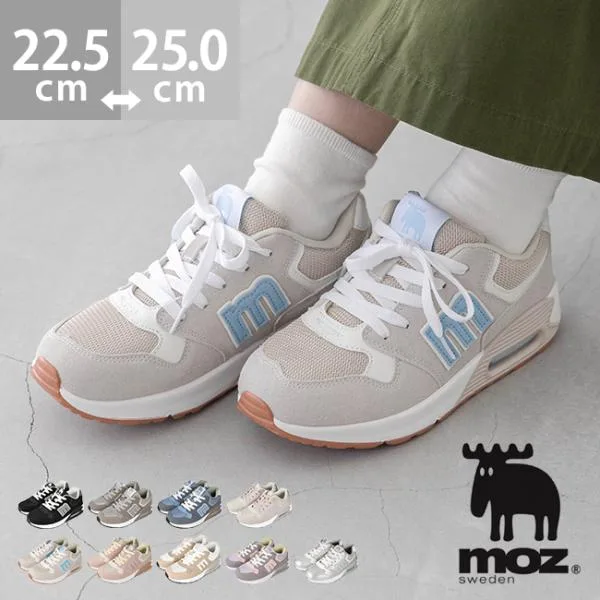 モズ moz スニーカー レディース エアーソール 幅広 4E 軽量 おしゃれ かわいい ウォーキングシューズ ブランド 靴 黒 送料無料