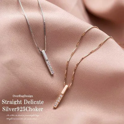 レディース ネックレス ストレートバー華奢ネックレス シルバーネックレスローズゴールドネックレス シルバー925 バートップ 華奢ネックレス ミニネックレス