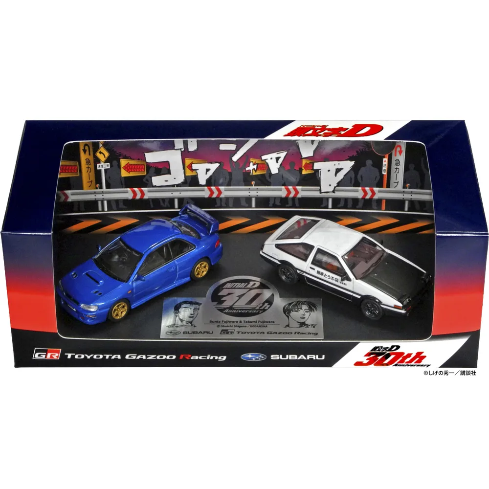 TGR グッズ ミニカー 頭文字D 30th 1/64 TRUENO AE86 & IMPREZA GC8 モデルカー 数量限定 TOYOTA GAZOO Racing TGRC-a312-01