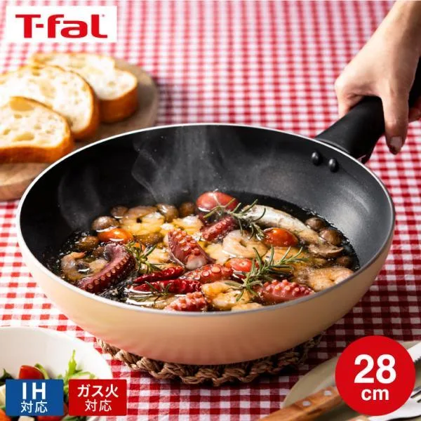 ティファール T-fal IHチタン・エクセレンス バニラベージュ ウォックパン 28cm G18219 / IH対応 ガス火対応 お知らせマーク 送料無料