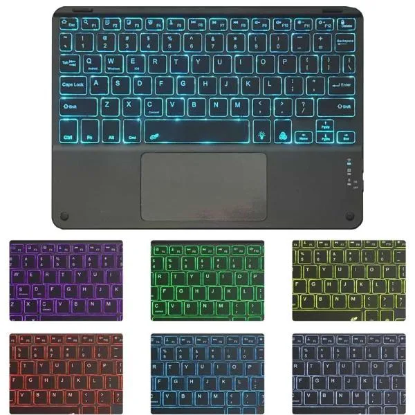 【タッチパッド搭載】極薄 Bluetoothキーボード10-12インチタブレット汎用 タブレットキーボード RGB 7色バックライト搭載 USB充電 軽量 携帯便利 コンパクト