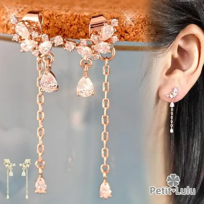 ピアス レディース 天使の羽 ドロップ チェーン雫 スタッドピアス 18金 金属アレルギー対応 誕生日 プレゼント 女性 ギフト