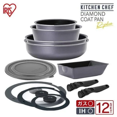 Frying pan set IH compatible gas IH Iris Ohyama frying pan set 26cm pot stylish 12-piece set DCI-S12S New life gift