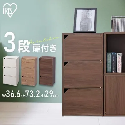 カラーボックス 3段 扉付 アイリスオーヤマ 収納ボックス 幅36.6 奥行29 収納棚 本 リビング 隠す収納 三段 モジュールボックス扉付 MDB-3D *