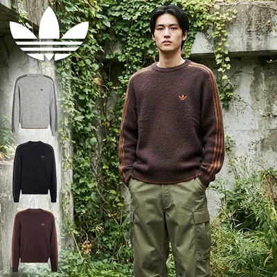 2026 ฤดูใบไม้ร่วง/ฤดูหนาวใหม่ Adidas Men's Women's เสื้อถัก Adidas 3 STRIPES FLUFFY KNIT CREW ORIGINALS Originals MNA94