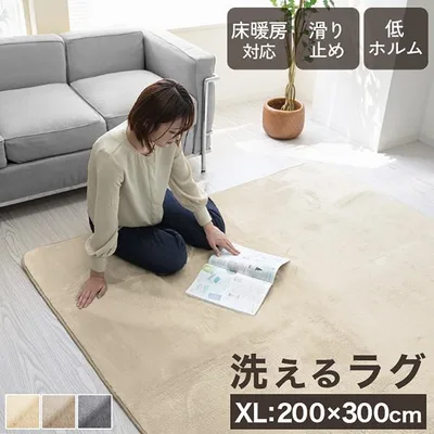 ラグ カーペット ラグマット 洗える 夏用 約4畳 200×300 オールシーズン おしゃれ 滑り止め付 抗菌 防ダニ 床暖房対応 フランネル 絨毯 北欧