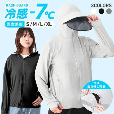 ラッシュガード レディース 接触冷感 UVカットパーカー フード付き UPF50+ メンズ 指穴 吸水 速乾 日焼け対策 紫外線防止 水着