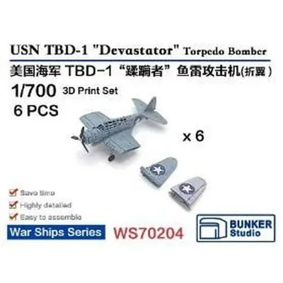 バンカースタジオ 1/700 米海軍 TBD-1 デバステーター (主翼折畳状態) (6機セット) スケールモデル BSTWS70204