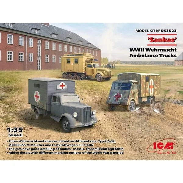 ICM 1/35 “サンカス“ WWIIドイツ医療輸送車両セット スケールモデル DS3523