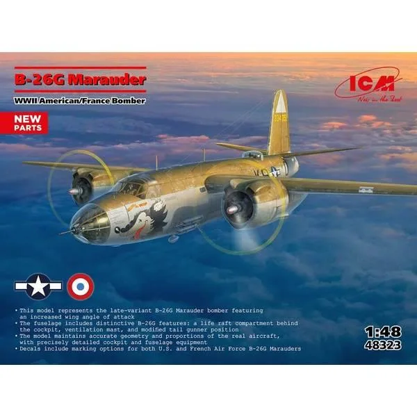 ICM 1/48 WWII アメリカ軍/フランス軍爆撃機 B-26G マローダー スケールモデル 48323