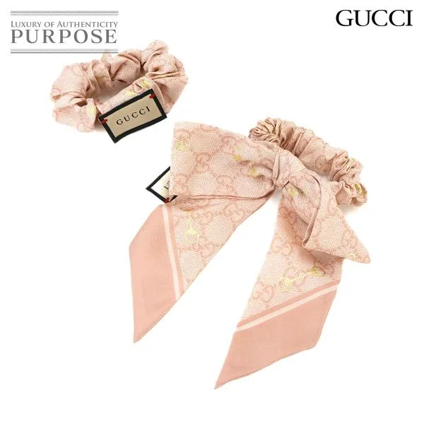 未使用 展示品 グッチ GUCCI GGシルク シュシュ セット ピンク 770292 ヘアアクセサリー Scrunchie 90336492