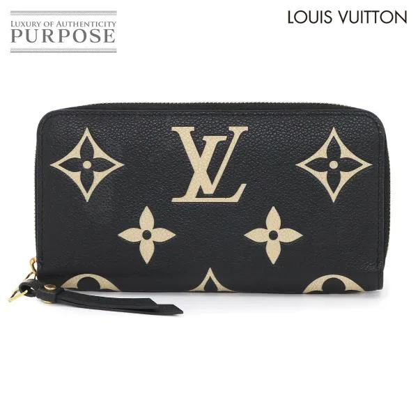 LOUIS VUITTON Bicolor Monogram Empreinte Zippy Wallet Long Wallet Leather สีดำ M80481 90340033 สภาพดี