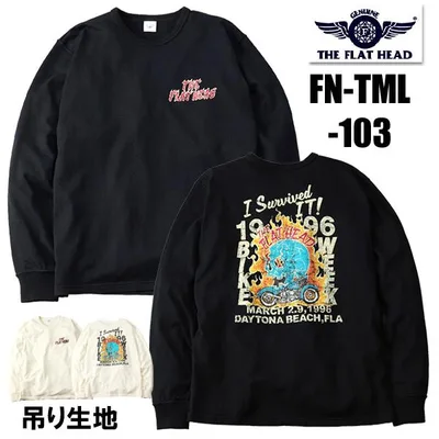 フラットヘッド THE FLAT HEAD Tシャツ FN-TML-103 ロンT 3本針の1本外し 長袖 プリント アメカジ バイカー メンズ モーターサイクル 綿 2025年 新作