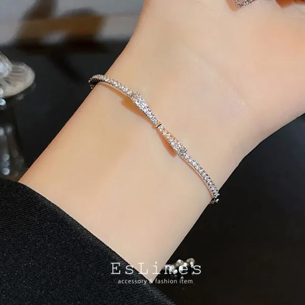 ブレスレット レディース リボン CZ 細め キラキラ オシャレ 18kgp 上品 カジュアル 人気 誕生日プレゼント 母の日 ギフト