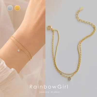 ブレスレット レディース 2連 細い 上品 シンプル ジルコニア シルバー ゴールド 女性 人気 誕生日プレゼント 母の日 ギフト