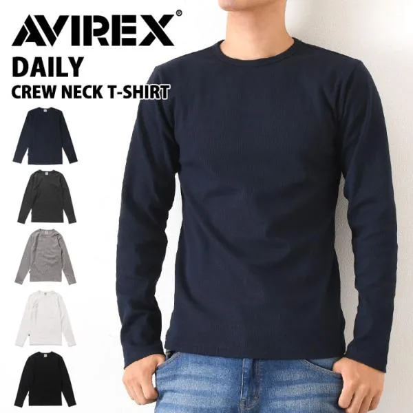 アビレックス AVIREX Tシャツ クルーネック 長袖 メンズ アヴィレックス ブランド ロンT トップス おしゃれ かっこいい 無地 厚手 ピタT