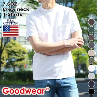 グッドウェア Goodwear 綿100% Tシャツ 半袖 クルーネック メンズ ブランド ポケットT トップス 厚手 おしゃれ かっこいい 大きいサイズ 無地 スポーツ 白 XL