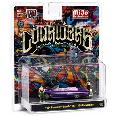 M2 Machines/エムツー Mijo 限定 Lowriders 1/64 フィギュア付 ミニカー ローライダー シボレー インパラ 1964 Chevy Impala SS Conv (パープル)