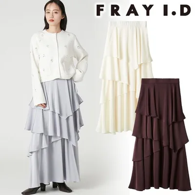 \期間限定10%OFF/即日発送/FRAY I.D フレイアイディー アシメサテンティアードスカート FWFS264230 2026秋冬