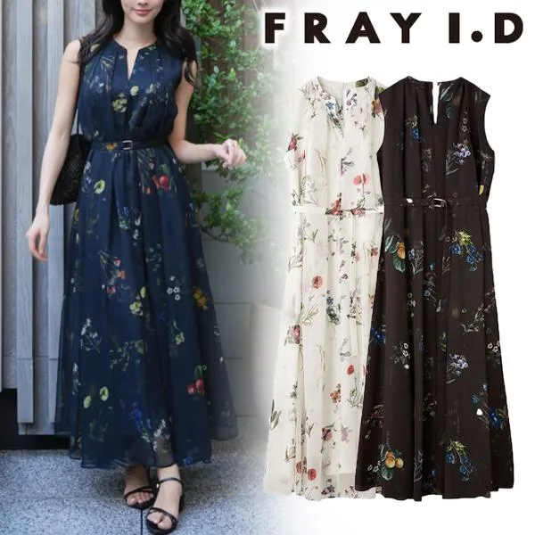 \期間限定10%OFF/即日発送(火曜除く)/FRAY I.D フレイアイディー ボタニカルレイヤープリントワンピース FWFO264128 2026秋冬