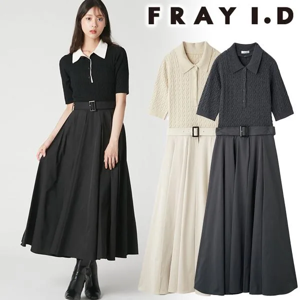 \期間限定10%OFF/土日も即日発送/FRAY I.D フレイアイディー ミニケーブルニットポロコンビワンピース FWNO264234 2026秋冬