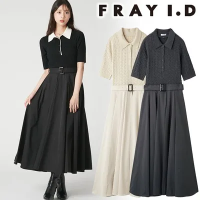 \期間限定10%OFF/土日も即日発送/FRAY I.D フレイアイディー ミニケーブルニットポロコンビワンピース FWNO264234 2026秋冬