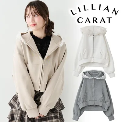 即日発送/LILLIAN CARAT リリアンカラット チュールフリルボンディングパーカー 46623226 キャンセル返品不可