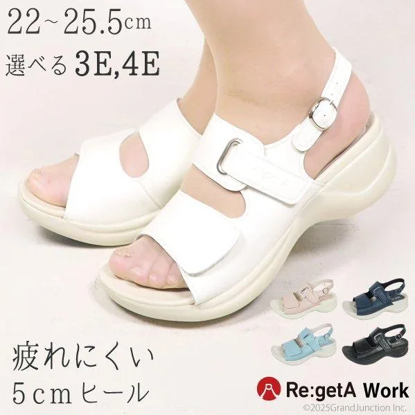 リゲッタ ナースサンダル 黒 白 厚底 疲れない 3E 4E 幅広 ヒール 5cm オフィスサンダル 美脚 レディース リゲッタワーク ナース シューズ