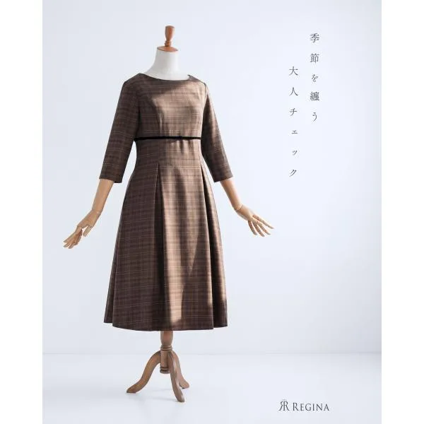 【ワンピース クララ】秋冬 上品 通勤 会食 七分袖 膝下丈 イエベ ブルベ ウェーブ ストレート お家洗い可 30代 40代 レディース レジーナ