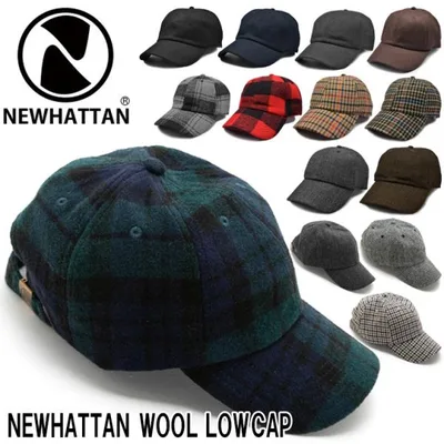 キャップ ウール 帽子 NEWHATTAN ニューハッタン チェック 総柄 ロー キャップ 防寒 暖か 秋冬 メンズ レディース
