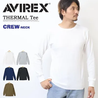 AVIREX アヴィレックス サーマル素材 クルーネック 長袖Tシャツ ロンT 長T 無地 メンズ ワッフル素材 アビレックス 783-3930006 783-6930008