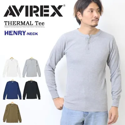 AVIREX アヴィレックス サーマル素材 ヘンリーネック 長袖Tシャツ ロンT 長T 無地 メンズ ワッフル素材 アビレックス 783-3930007 783-6930009
