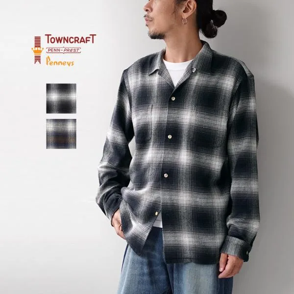 TOWNCRAFT(タウンクラフト) フランネル チェック ループカラー ロングスリーブシャツ / 長袖 メンズ