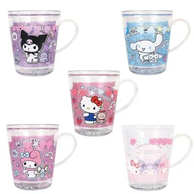 サンリオ ウォーターカップ 水入り キラキラ コップ ペタペタステッカーズ リボンいっぱい クロミ シナモロール ハローキティ クリスタルカップ アクリルコップ