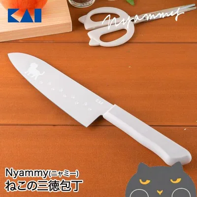 貝印 Nyammy ねこの 三徳包丁 165mm ウォームグレー 000AB5805 | ニャミー 猫 ネコ柄 ねこ柄 猫柄 ほうちょう 三徳 包丁 片刃 かわいい 可愛い ステンレス