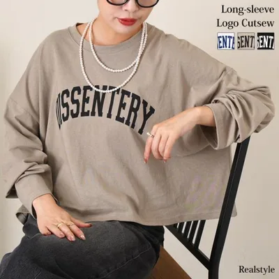 カットソー Tシャツ レディース 秋 冬 長袖 ロゴT トップス ショート丈 綿 薄手 ゆったり カジュアル 韓国 大きめ おしゃれ