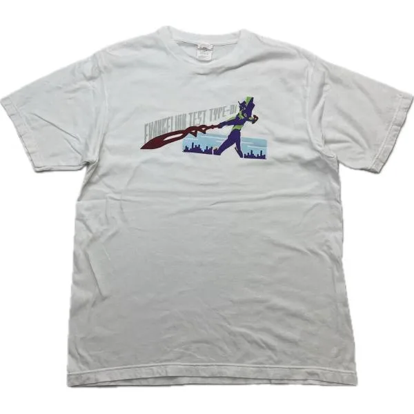 新世紀エヴァンゲリオン 初号機 キャラ プリント コットン Tシャツ 半袖 ホワイト 白 XL アニメT ムービーT 人気 古着 エバ■S3568