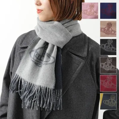 Vivienne Westwood ヴィヴィアンウエストウッド マフラー 81030006 W00ZH レディース リバーシブル オーブ フリンジ ウール カラー8色