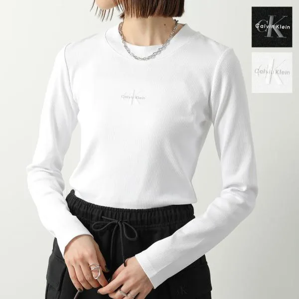 CALVIN KLEIN JEANS カルバンクライン ジーンズ Tシャツ A- LS MONOGRAM BABY TEE モノグラムベビー LV047A803G レディース 長袖 リブ クロップド丈 ロゴT