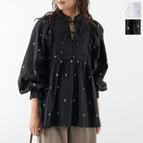 ne Quittez pas ヌキテパ ブラウス Fine Poplin Bindi Embroidery Gather Blouse 010162NH1 レディース 刺繍 コットン 長袖