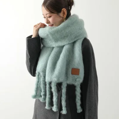 LOEWE ロエベ マフラー FSA6SS2X02 レディース ロゴ モヘヤ ウール フリンジ 4412/WATER