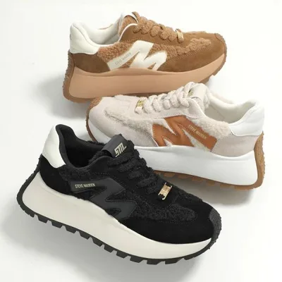 STEVE MADDEN スティーブマデン スニーカー SUPERCAMPO-F レディース スエード ファー 厚底 ローカット 5.5cm ムートン シューズ 靴