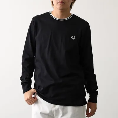 FRED PERRY フレッドペリー Tシャツ LS TWIN TIPPED T-SHIRT M9602 メンズ レディース 長袖 カットソー コットン ローレルリース 刺繍 R88/BLACK