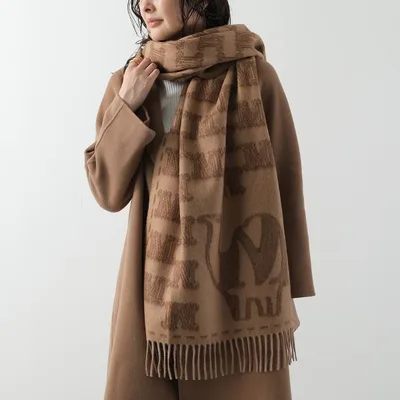 MAX MARA マックスマーラ マフラー WSTEDDYCAMEL テディキャメル レディース カシミヤ フリンジ ジャカード ロゴ 大判 ストール 004