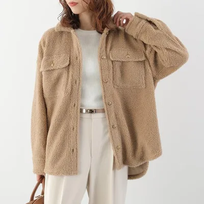 marmors マルモア ボアジャケット boa shirt jacket 0226306077 レディース ブルゾン オーバーサイズ シャツジャケット CAMEL