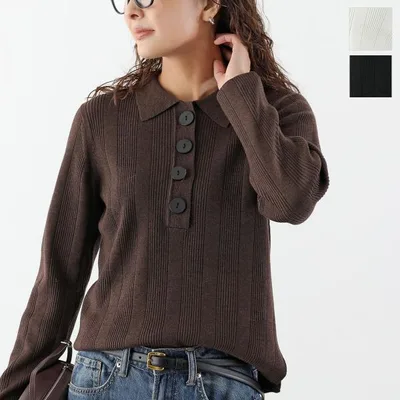 Dignite Collier Knit 80269355 เสื้อคอปกจั๊มแขนยาวครึ่งปุ่มผู้หญิง