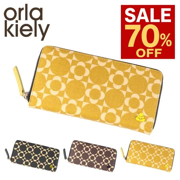 オーラカイリー 長財布 ラウンドファスナー レトロタイルモノグラム Orla Kiely 花柄 フラワー 北欧