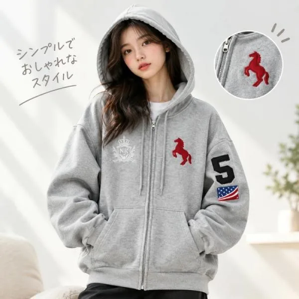 NICKEL HOUSE ニッケル26 ドンキ フードジップアップ パーカー フーディー ジップパーカー アウター 羽織り グラフィック プリント オーバーサイズ ルーズ