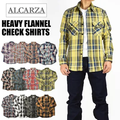 ALCARZA アルカルザ メンズ ネルシャツ ヘビーフランネル チェックシャツ 長袖シャツ 秋 冬 暖かいシャツ 629-00