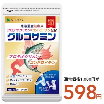 プロテオグリカン 北海道産 鮭由来 コンドロイチン配合 グルコサミン+コンドロイチン+MSM 約1ヵ月分 サプリ サプリメント